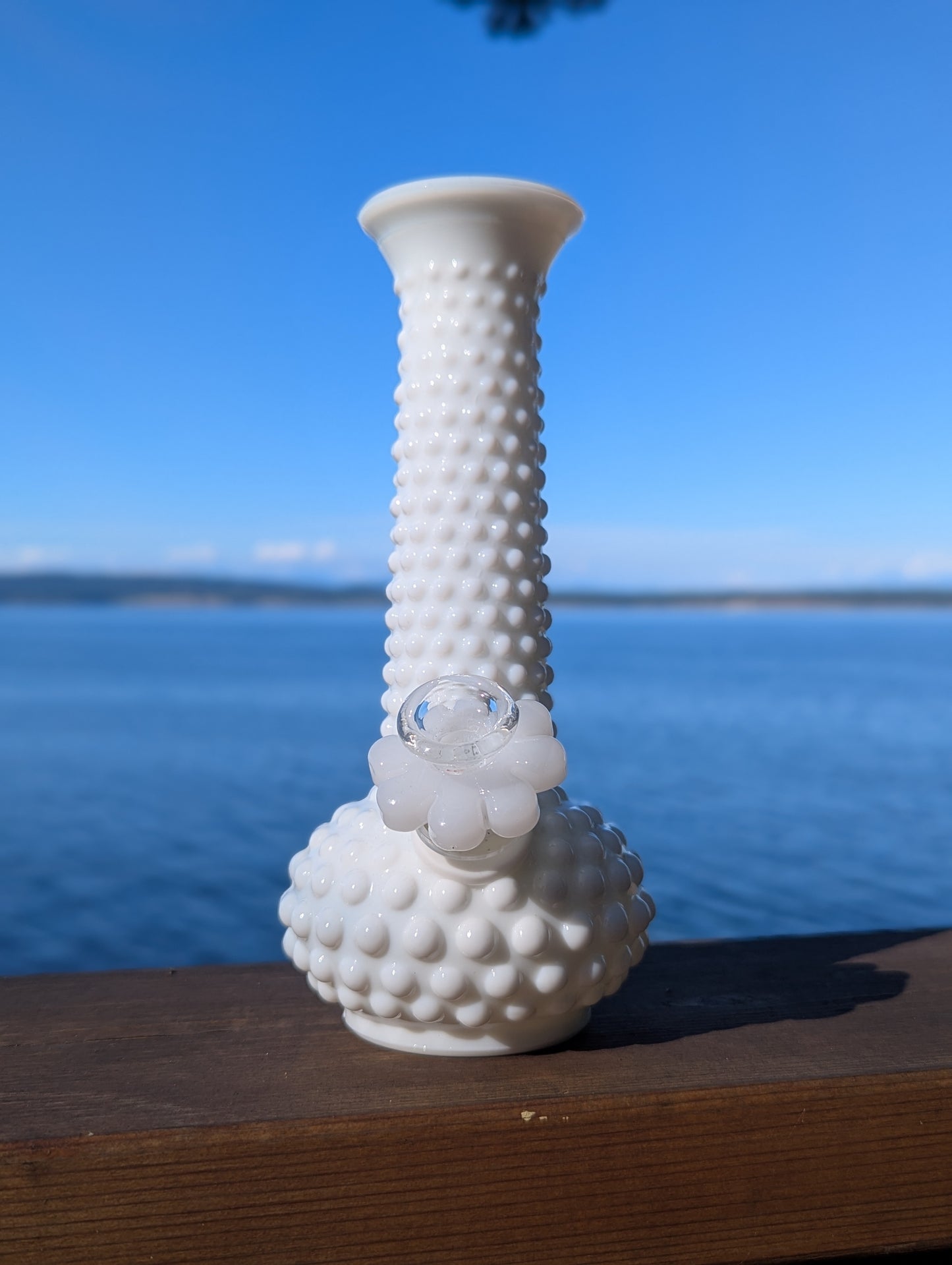 E.O. Brody milk glass vase
