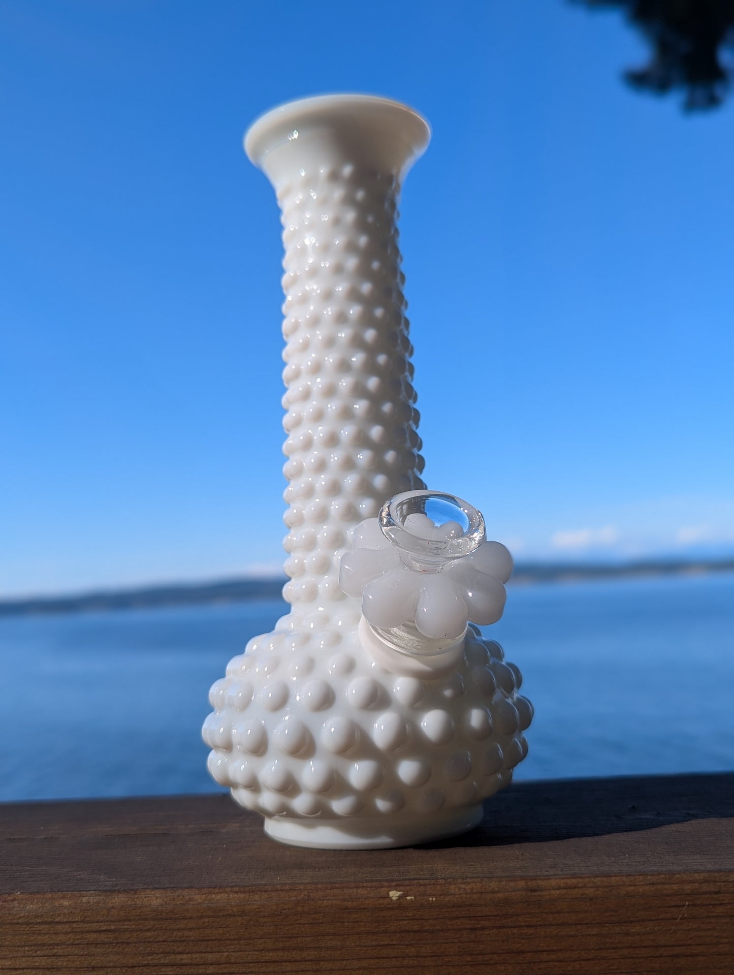 E.O. Brody milk glass vase